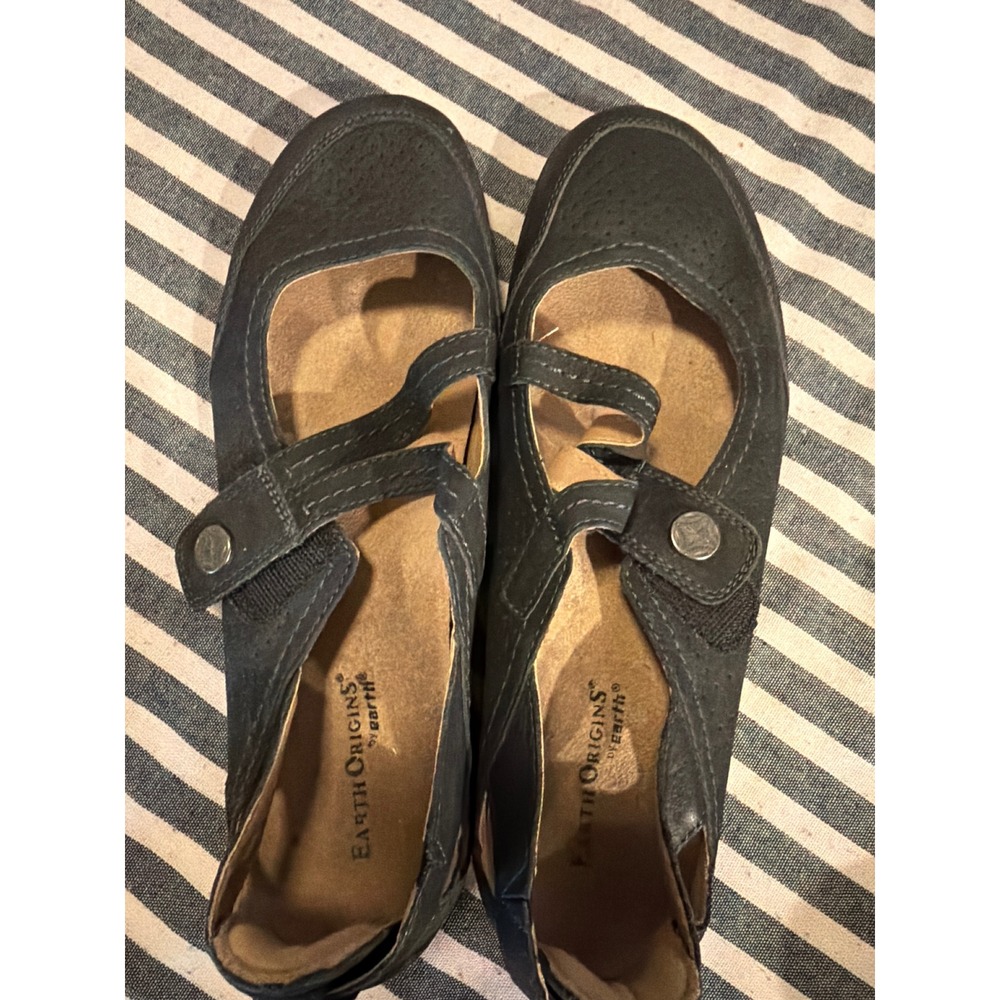 Earth Origins Remy Black Leather Mary Jane Flats Womens 8M Comfort Shoe - Picture 1 of 3